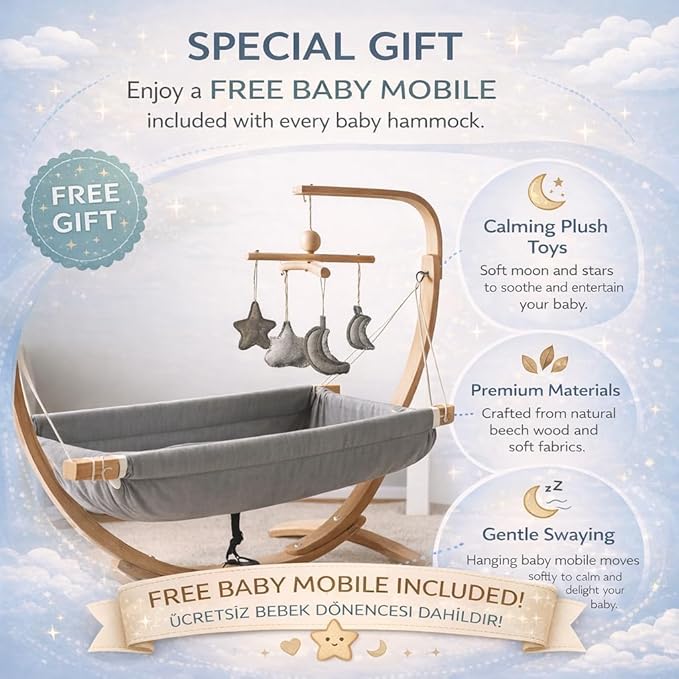Kids Hammock Bed for Children Ages 3 to 5 Years, 15 to 36 kg Capacity, Comfortable Fabric with Wooden Frame, Portable and Easy to Assemble for Indoor and Outdoor Use (Grey-2)