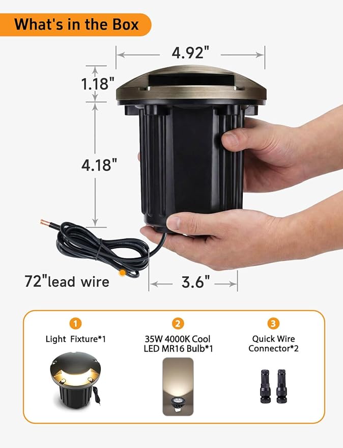Gardenreet Outdoor Well Lights Low Voltage - Solid Brass 12V All Weather Ip65 Inground Lighting, LED Fixture, Antique Bronze for House Garden Path with 4000K Neutral White MR16 Bulb