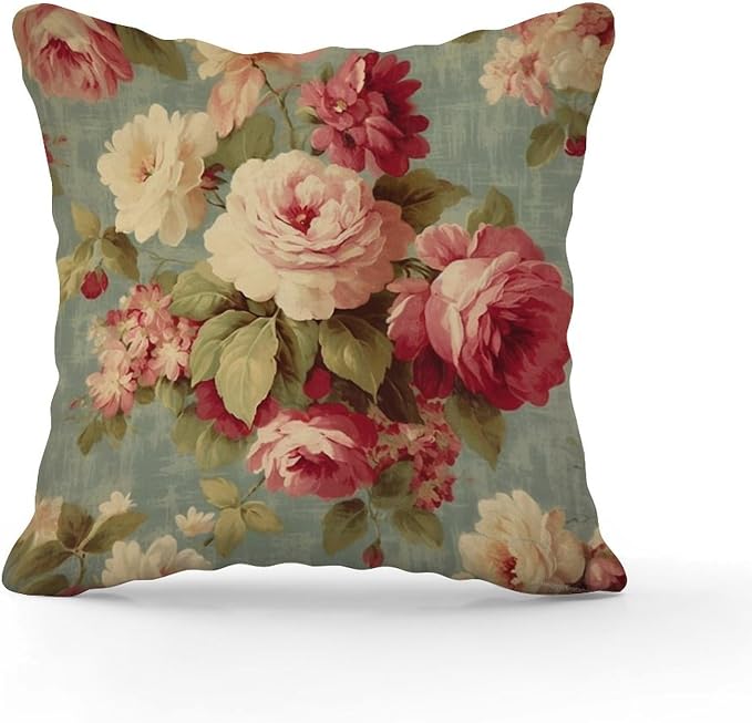 Watercolor Pink Roses Throw Pillow Covers Romantic Aqua Flower Throw Pillow Cover Farmhouse Farmhouse Decor Pillow for Couch Garden Tent Balcony 24x24 in