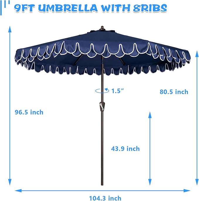 9Ft Elegant Valance Patio Umbrella, Outdoor Umbrellas for Patio with Auto-Tilt and Crank Systerm, Table Umbrella for Outdoors, Poolside,Beach, Backyard
