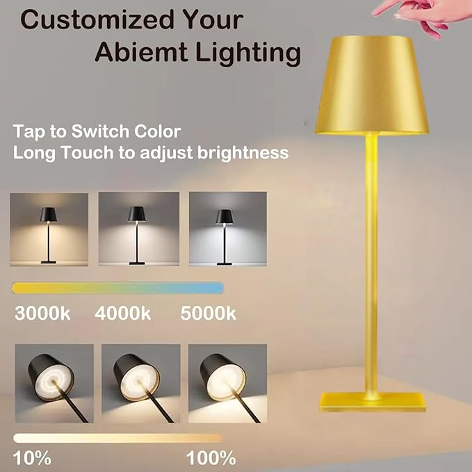 4 Pack Gold Led Cordless Table Lamps-Rechargeable Lamp Set of 4,Tabletop Lighting Outdoor Table Top Light for Restaurant Tables | Dinner | Kitchen Counter Top | Bulk of 4 Wirelss Lamps,Multi-Pack