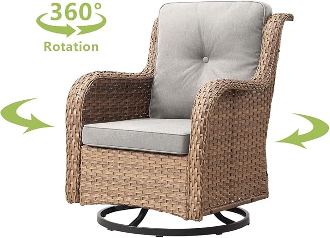 HUMMUH 5 Piece Outdoor Patio Furniture Set Wicker Conversation Bistro Set Swivel Rocking Chairs with Side Table and Ottomans for Backyard, Porch, Balcony