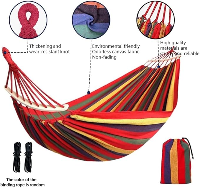 Cotton Canvas Hammock, Comfortable Fabric Camping Hammock with Tree Straps, Up to 440lbs with Travel Bag for Camping Outdoor/Indoor Patio Backyard(Orange&Yellow, with bar)