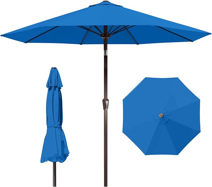 9ft Patio Umbrella with Push Button Tilt and Crank,Outdoor Market Table Umbrella UV Protection 8 Sturdy Ribs for Backyard,Garden,Pool,Deck(Royal Blue)