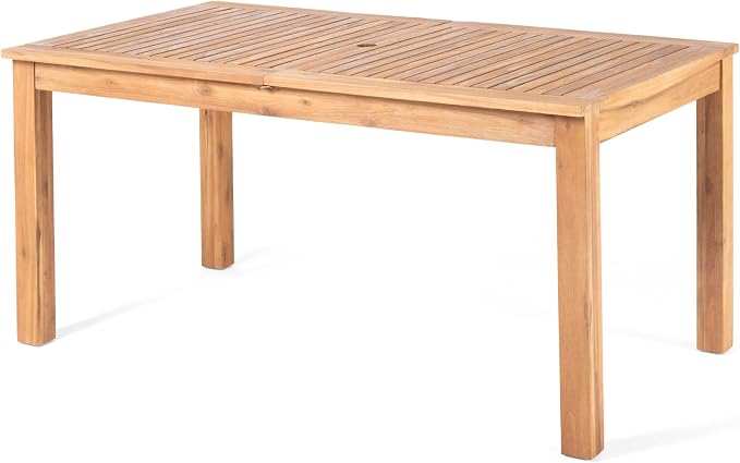 Christopher Knight Home Dudu 9-Piece Outdoor Dining Set Acacia Wood, Expandable Table with Umbrella Hole and 8 Wicker Chairs, Patio Dining Furniture Set for Garden/Backyard, Light Grey+Teak+Natural