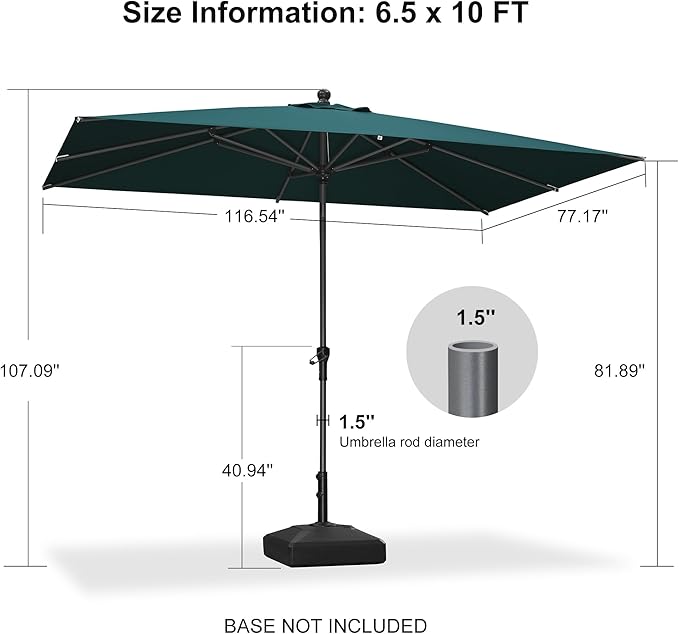 PURPLE LEAF 10' x 6.5' Rectangular Patio Umbrella Outdoor Table Umbrella Aluminum Frame Market Umbrella Sun Umbrella with 8 Sturdy Ribs & Tilt for Garden Deck Lawn & Pool Green