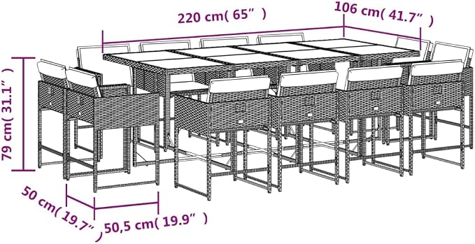 13 Piece Garden Dining Set, Patio Rattan Furniture with Acacia Wood Table and 12 Folding Chairs, Space Saving Cube Outdoor Set for Backyard Deck