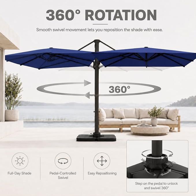 Cantilever Patio Umbrella, Large Square Outdoor Offset Umbrella with Aluminum Pole, 360-degree Rotation for Garden, Deck, Pool