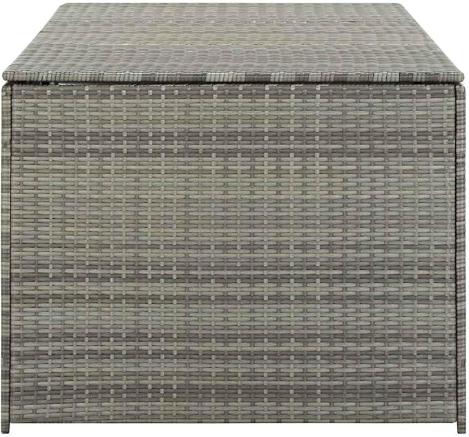Grey Rattan Outdoor Storage Box 70.9" Deck Box with Steel Frame, Water-Resistant Patio Cushion Chest, Collapsible Garden Container for Balcony, Porch, Poolside