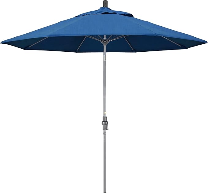 California Umbrella 9' Rd. Crank Lift, Collar Tilt, Aluminum Pole, Fiberglass Rib Patio Umbrella, Hammertone Grey Finish, Sunbrella Regatta