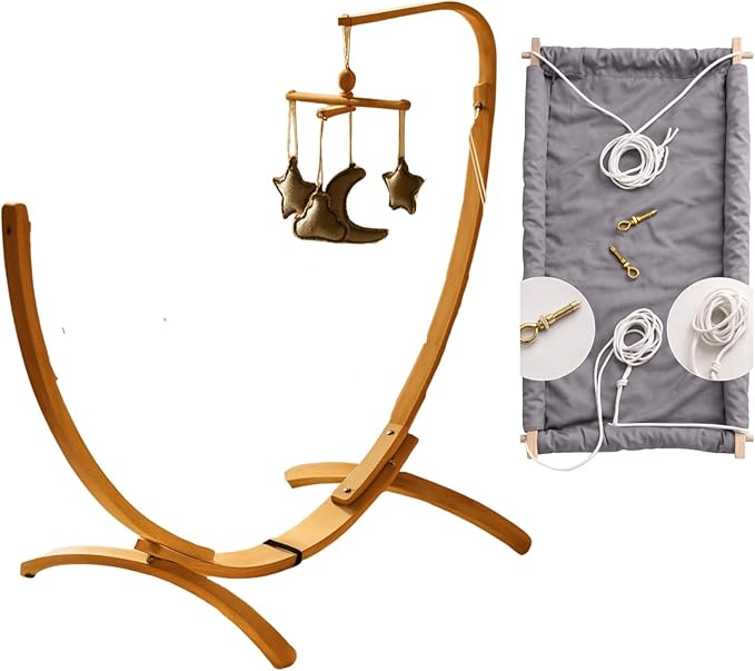 Kids Hammock Bed for Children Ages 3 to 5 Years, 15 to 36 kg Capacity, Comfortable Fabric with Wooden Frame, Portable and Easy to Assemble for Indoor and Outdoor Use (Grey-4)
