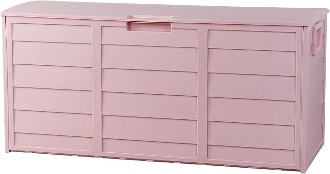 75 Gallon Deck Box Organizer with Wheels, Doubles as 2-Person Bench Seat, Large Plastic Outdoor Storage and Seating with Lockable Lid for Garden, Pool, and Patio (Pink)