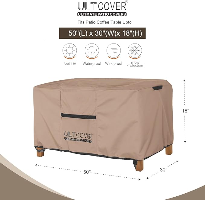 ULTCOVER Outdoor Coffee Table Cover, Waterproof Rectangular Patio Small Side Table Cover 50x30x18 inch