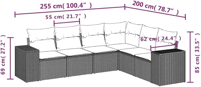Outdoor Seating Furniture,Outdoor Conversation Sets,6 Piece Patio Sofa Set with Cushions Black Poly RattanSuitable for Patio, Garden, Gazebo Low