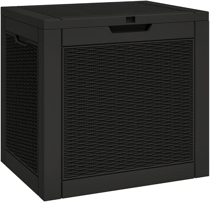 Garden Storage Box Black Polypropylene 31.2 Gallon capacity,Durable Outdoor Garden Storage Box with Imitation Rattan Design for Cushions, Tools & Patio Decor Storage Boxes
