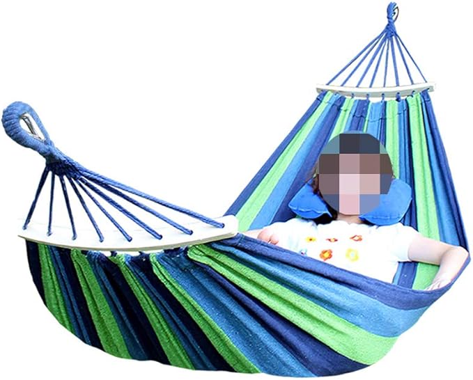 Single Camping Hammock 550lb Anti-Rollover Canvas Comfortable Fabric Hammock with Tree Straps for Backpacking Outdoor Travel Beach Backyard (Blue)
