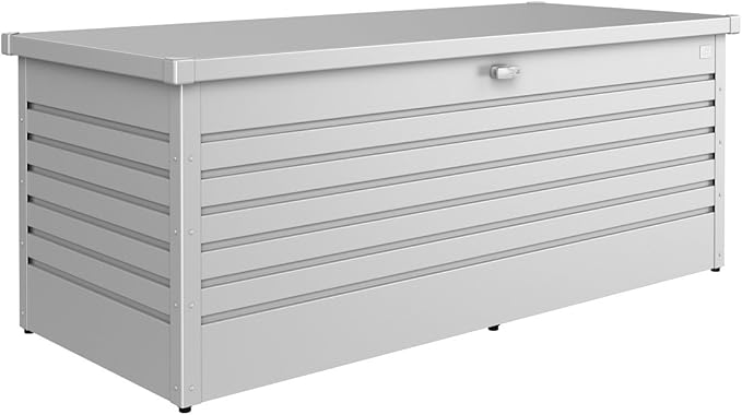 Biohort LeisureTime 210 Gallon Metal Deck Box, Quartz Gray | 71 L x 31 W x 27.9 H, Durable Large Outdoor Storage, Locking, Waterproof, Soft Close, Tools, Cushions, Pool, 20 Year Warranty