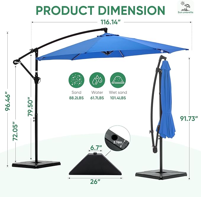 NEWBULIG 10FT Patio Umbrella, Offset Cantilever Outdoor Patio Table Umbrella, UV Protection, Fade Resistant Fabric, Easy Tilt Adjustment for Deck, Pool, Backyard, Garden