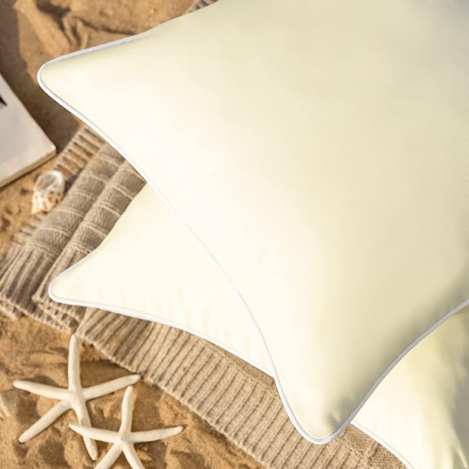 Phantoscope Pack of 2 Outdoor Waterproof Solid Throw Decorative Pillow Cover Decorative Square Outdoor Pillows Cushion Case Patio Pillows for Couch Tent (20''x20'', Cream Cheese)