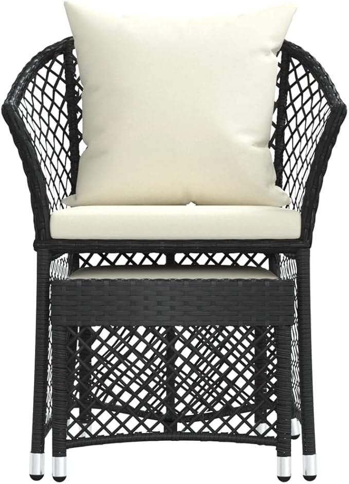 2 Piece Modern Patio Furniture Set Black White Poly Rattan Outdoor Conversation Bistro Set Small Apartment Balcony Porch 16.9 x 16.5 x 14.4 in for Garden Terrace