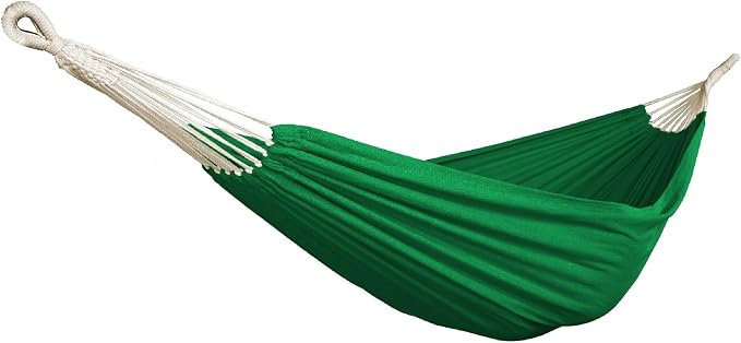 Bliss Hammocks 60" W Double Outdoor Hammock with Hand-Woven Rope Loops & Tree Straps, Patio, Durable, Cotton/Polyester, 265 Lbs Capacity, Green