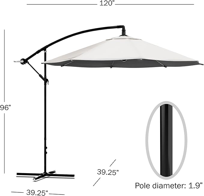 Pure Garden Offset Patio Umbrella – 10 Ft Cantilever Hanging Outdoor Shade - Easy Crank and Base for Table, Deck, Porch, or Poolside (Tan)