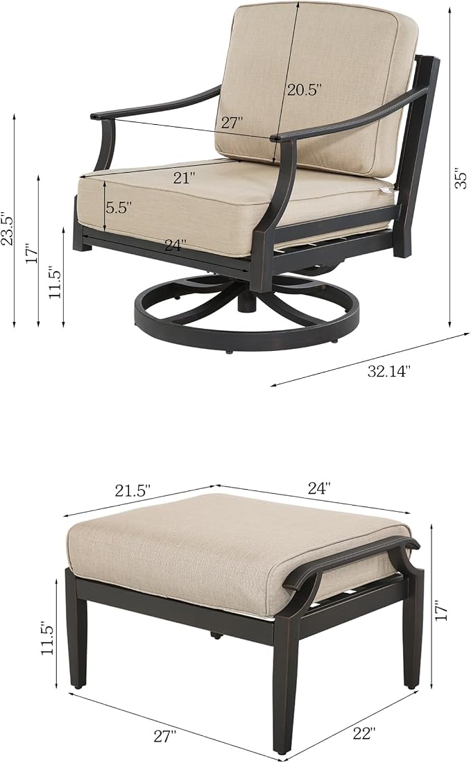 PEAK HOME FURNISHINGS Tamarin Outdoor Swivel Club Lounge Chair in Bronze Aluminum with Ottoman