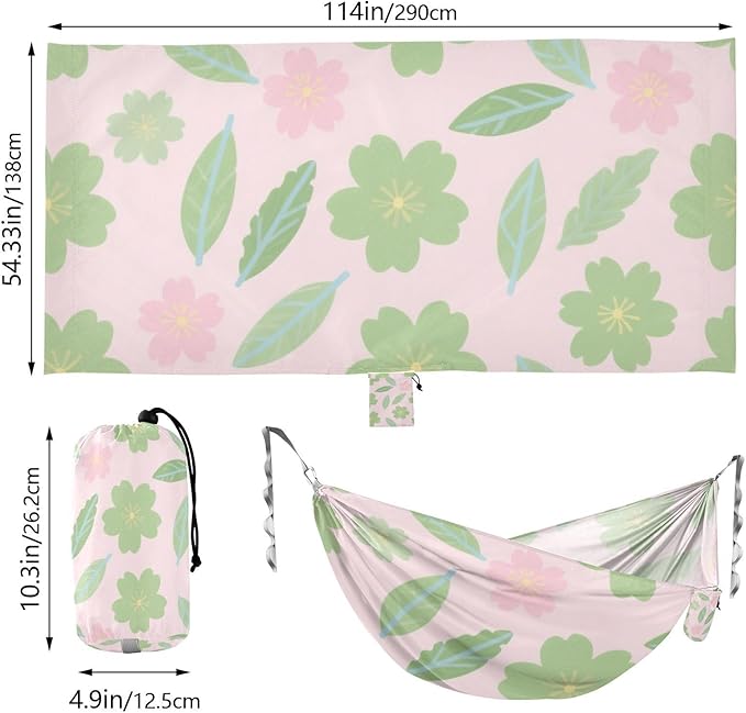 Green Floral Pink 330lb Capacity Camping Hammock with Portabl Carry Bag Hanging Hammock for Outside Patio Backyard Poolside hamacas para Patio