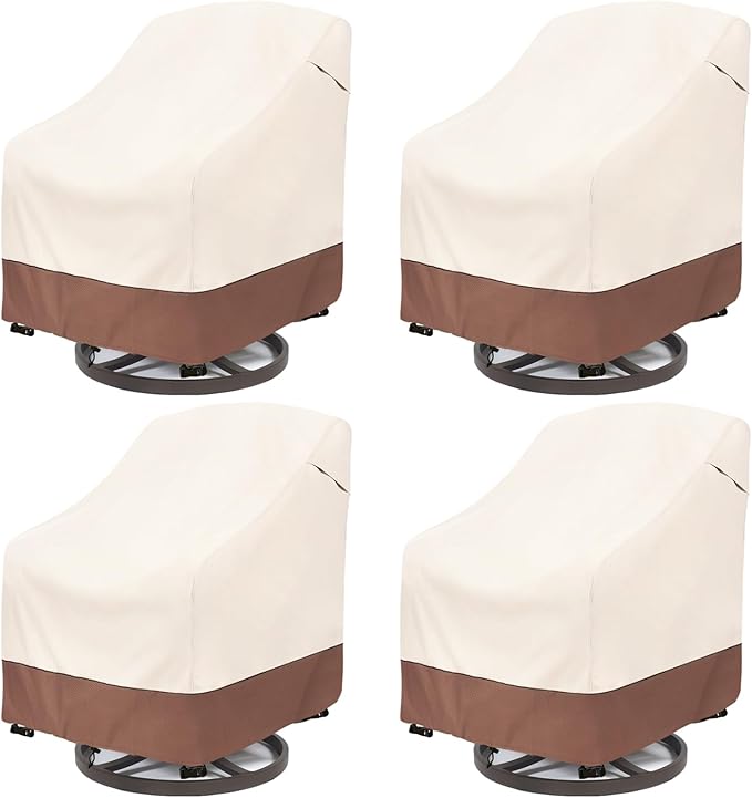 Patio Swivel Chair Cover 4 Pack,Waterproof Heavy Duty Outdoor Chair Covers,Outdoor Swivel Chair Cover for Patio Furniture Covers(30 W x 34 D x 38.5 H inches),Beige & Brown