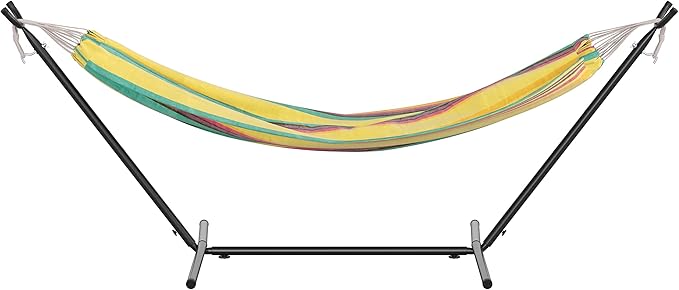 Flash Furniture Lola 2 Person Hammock with Stand and Premium Carry Bag, Cotton Hammock with Space Saving Steel Stand, 450 LBS. Static Weight Capacity, Tropical Multi