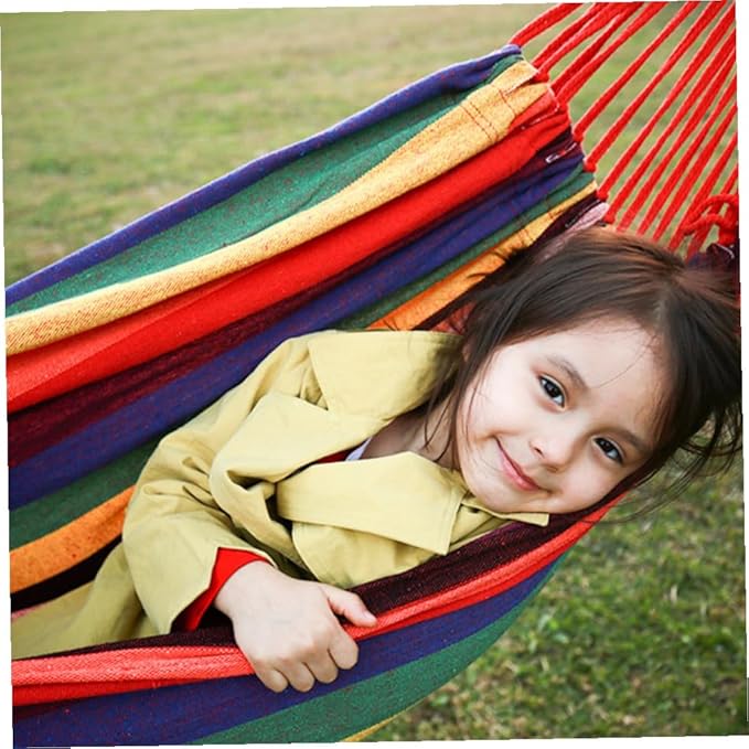 Portable Camping Hammock Canvas Swing Hanging Chair 190x85cm Striped Outdoor Hammock Garden and Travel Patio and Backyard Use