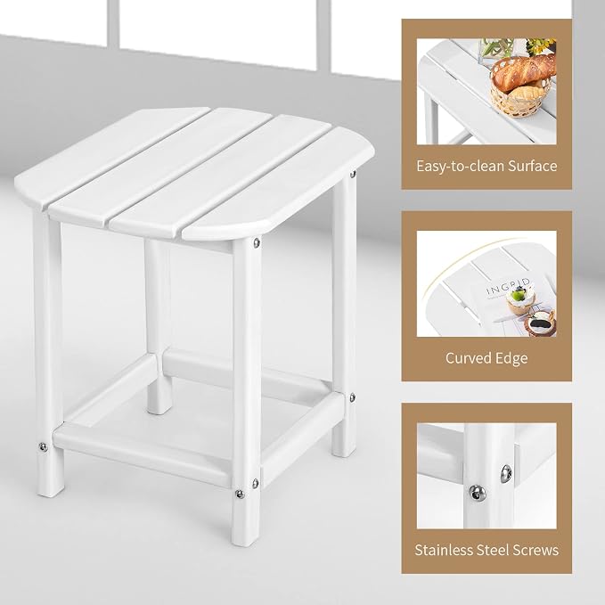 Giantex Side Table Outdoor Small Patio Table 18” Adirondack Table, Weather Resistant End Tables, Outside Square Tea Table for Patio, Backyard, Poolside, Garden, Balcony (1, White)