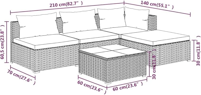 5 Piece Patio Lounge Set with Cushion, Patio Lounge Set Piece Patio Set Outdoor Patio Sectional Furniture Conversation Sets s Poly Rattan Brown