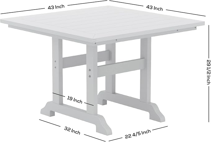 WestinTrends Malibu Outdoor Dining Table, All Weather Poly Lumber Adirondack 43" Trestle Square Patio Table with Umbrella Hole, Teak