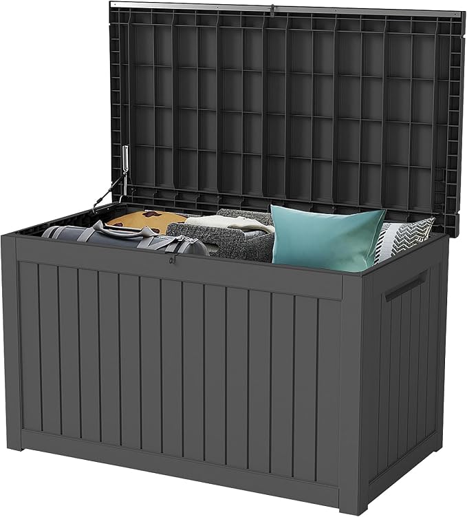 FEFLO 230 Gallon Resin Desk Boxes, Lockable Outdoor Storage Box | for Furniture, Toy, Shoe, Garden & Patio Tools Storage, IP54 Weatherproof Package Delivery Boxes for Outside - Black