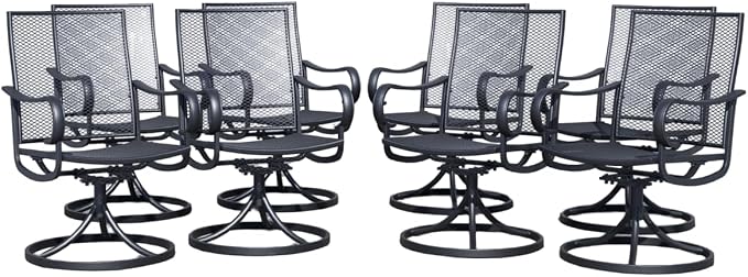 Outdoor Swivel Rocker Patio Dining Chair Set of 8, Textilene High Back with Metal Frame, All Weather, for Backyard, Lawn, Deck and Porch