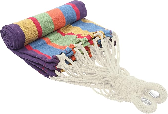 Outdoor Hammock with Stand, Space-Saving Mordern Hammock Swing, 250lbs Weight Capacity, Weatherproof Fabric & Metal, Quick Setup and Takedown, include Storage Bag, Hamaca Con Soporte, Colorful Stripes