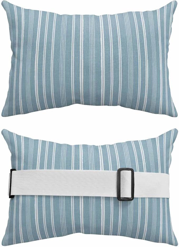 Pack of 4 Outdoor Lumbar Pillow Covers 11x16 Inch, Light Blue Striped Waterproof Throw Pillow Covers Set, Farmhouse Stripes Modern Vintage Indoor&Outdoor Decorative Cushion Cases for Patio Porch Car