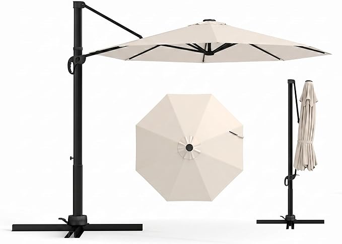 11 FT Round Cantilever Umbrella,Easy Tilt, Fade Resistant & 360° Rotation, Offset for Pool Deck Backyard Patiooff-white (Base not Included)