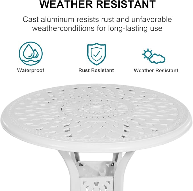 5 Piece Patio Dining Set, All Weather Cast Aluminum Outdoor Dining Table and Chairs Set of 4, Patio Furniture Conversation Set with 4 Chairs and 30.31" Round Table, 2.36" Umbrella Hole
