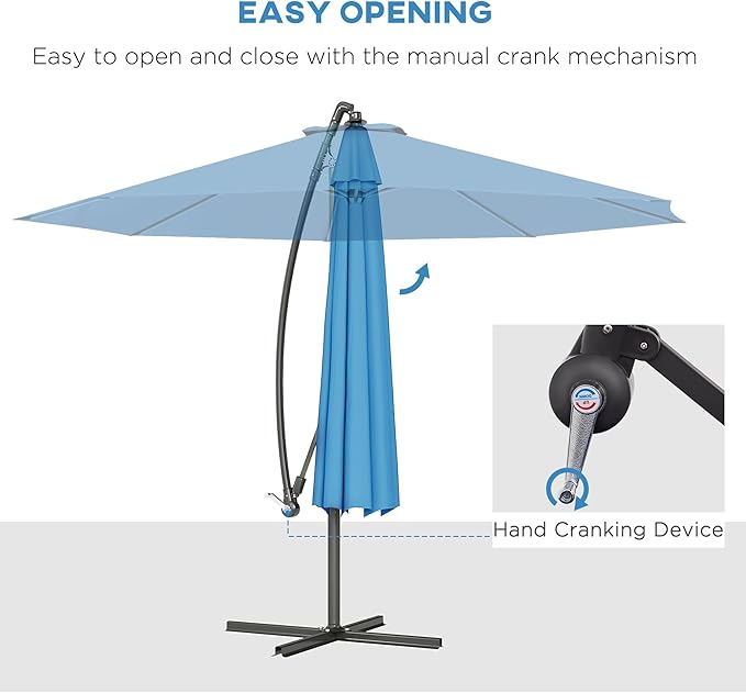 Outsunny 10' Cantilever Hanging Tilt Offset Patio Umbrella with UV & Water Fighting Material and Cross Base (Weight Not Included)