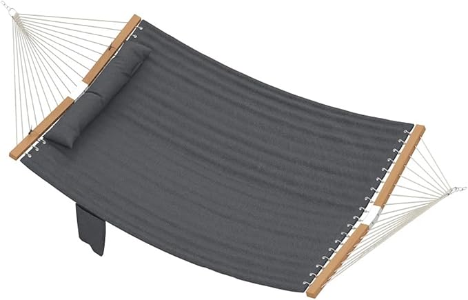 Double Hammock with Hanging Ropes, Portable Hammock 450LBS Weight Capacity Beechwood V-Curved Spreader, Extra Large 78.7x55.1” Hammock for Patio Backyard Porch (Grey)