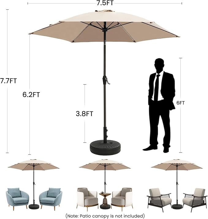 Ayge 7.5FT Large Outdoor Patio Umbrella Market Table Umbrella-UV Resistant, Easy Push Button Tilt and Crank, 6 Sturdy Fiberglass Ribs Heavy-Duty Pool Umbrella for Deck, Backyard,Garden, Yard,Yellow