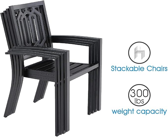 PHI VILLA 5-Piece Metal Patio Outdoor Table and Chairs Dining Set- 37" Square Bistro Table and 4 Backyard Garden Chairs, Table with 1.57" Umbrella Hole
