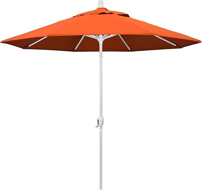 California Umbrella 9' Round Aluminum Market Umbrella, Crank Lift, Push Button Tilt, White Pole, Cilantro