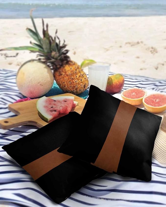 Outdoor Waterproof Throw Pillow Covers 24x24in, Farmhouse Mid Century Cushions for Garden Patio Furniture Chairs Set of 2, Boho Black and Brown Home Decor Couch Sofa Polyester Pillow Cases
