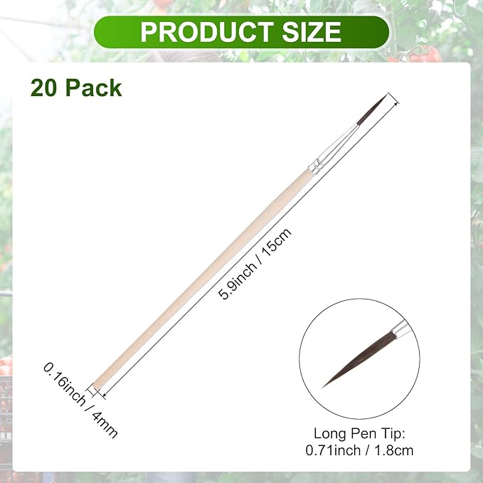 M METERXITY 20-Pack Pollinator Brush, 0.7inch/1.8cm Wooden Vegetable Pollinator Pen Manual Pollination Tool for Gardening/Greenhouse/Hydroponic Plants/Flowers [Beige]
