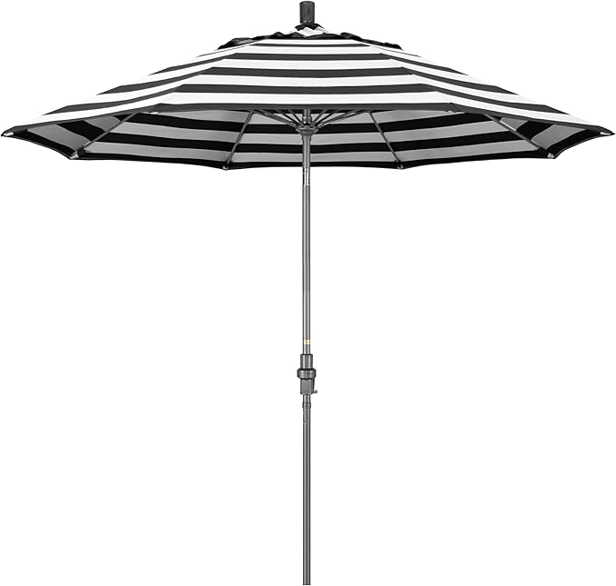 California Umbrella 9' Rd. Crank Lift, Collar Tilt, Aluminum Pole, Fiberglass Rib Patio Umbrella, Hammertone Grey Finish, Sunbrella Cabana Classic