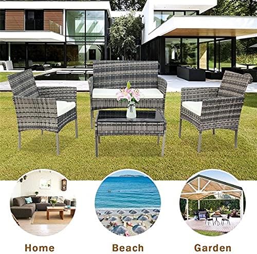 Three Colors Patio Furniture Set Outdoor Living Room Balcony Rattan Furniture Four-Piece-Brown Outdoor Furniture (Color : B) (B)