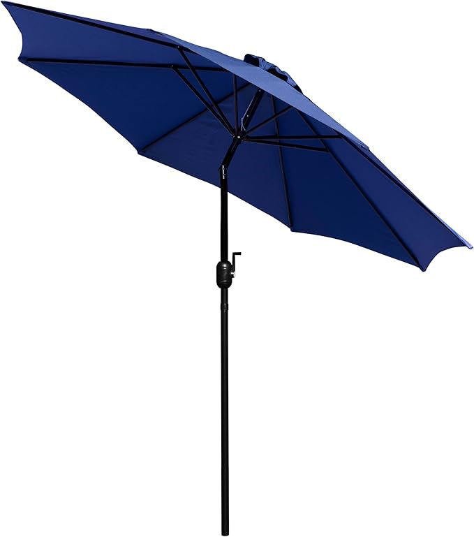 EMMA + OLIVER 9' Navy Outdoor Patio Umbrella With Easy To Use Crank And Tilt Function - Round Patio Table Umbrella with 1.5" Diameter Steel Pole